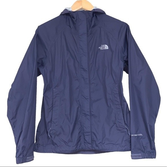 The North Face HyVent Lightweight Water-Resident Blue Hooded Fall Jacket - Picture 1 of 10